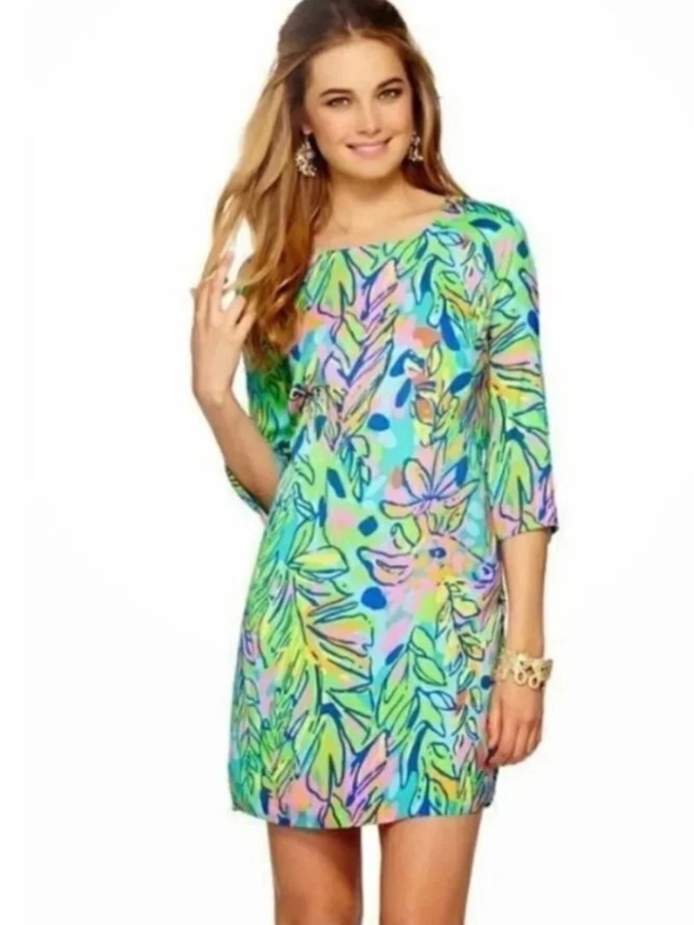 Lilly Pulitzer Carol Shift Dress in Multi Hot Spot Island 50+ UPF Satin Size 00